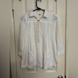 Free People White Textured Blouse with Pockets